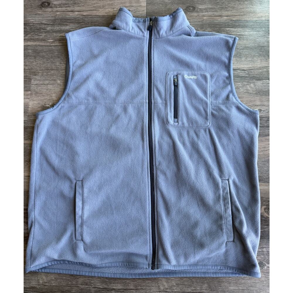 Chaps Sport Vest Fleece Blue Gray Full Zip 1 Pocket Winter Fall Layer Mens 2XL